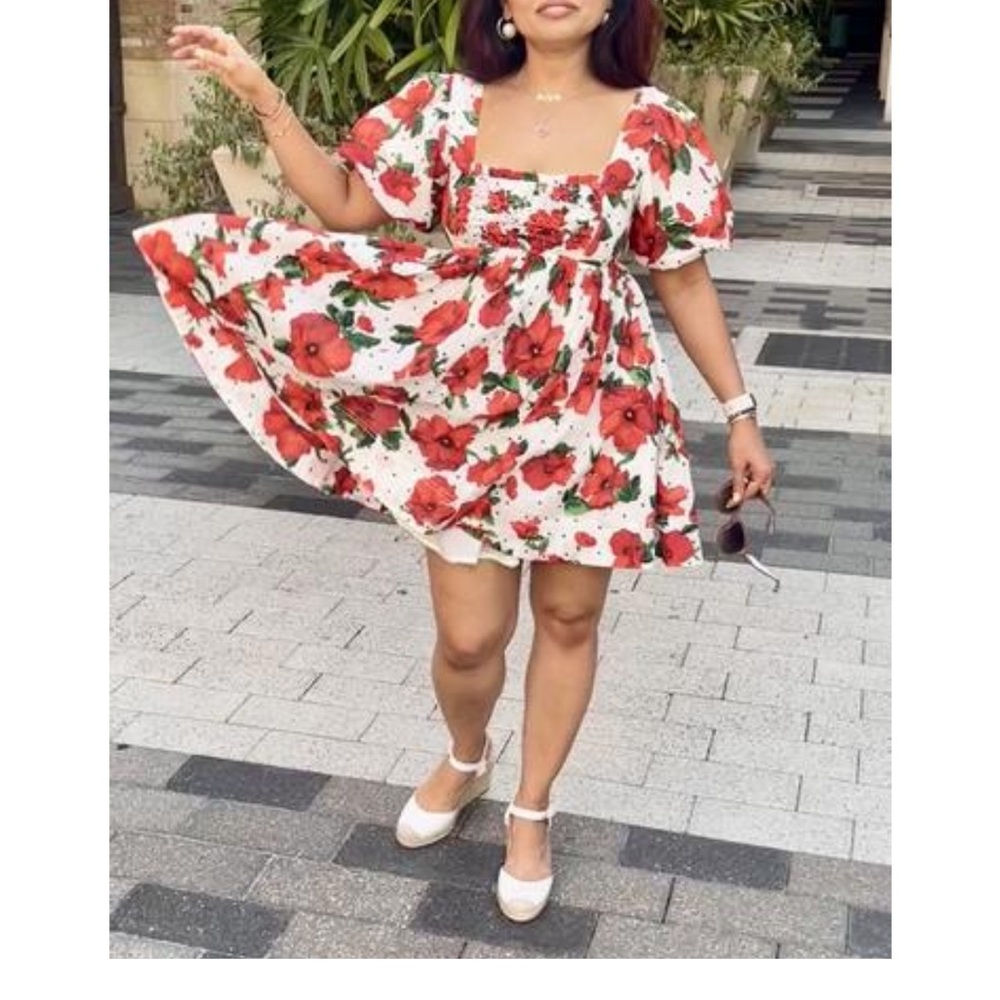 Anthropologie 1X Maeve Floral Print Babydoll Mini Dress NWT
